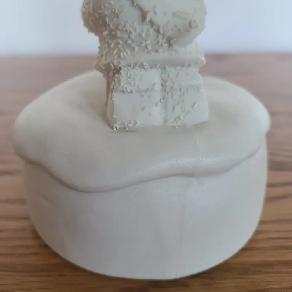 Porcelain Bisque Holiday Christmas Music Box Boy Building Snowman 